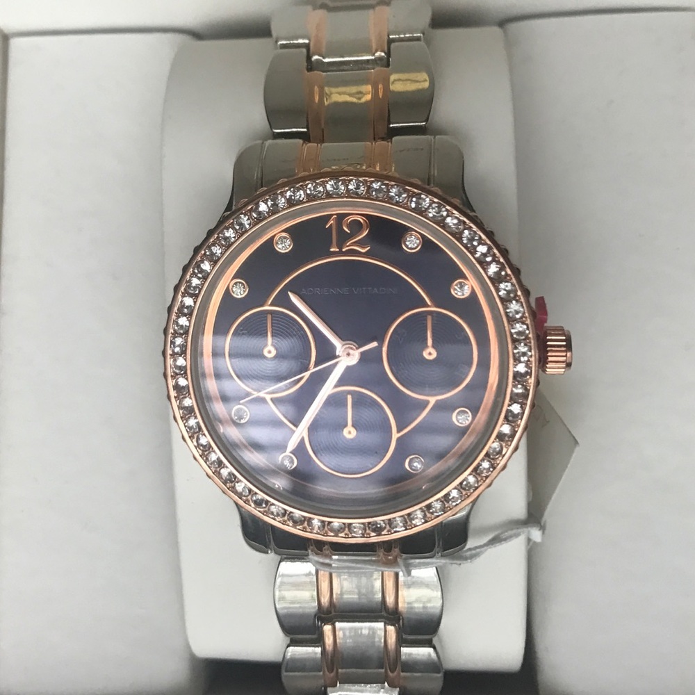NIB Adrienne Vittadini rose gold, blue face watch